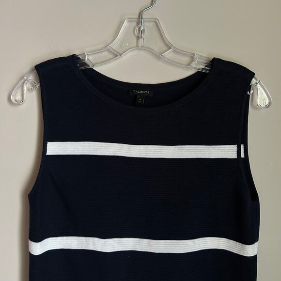 Talbots Navy Blue/White Striped Crewneck Ribbed Sleeveless Sweater Size Small - Picture 2 of 7